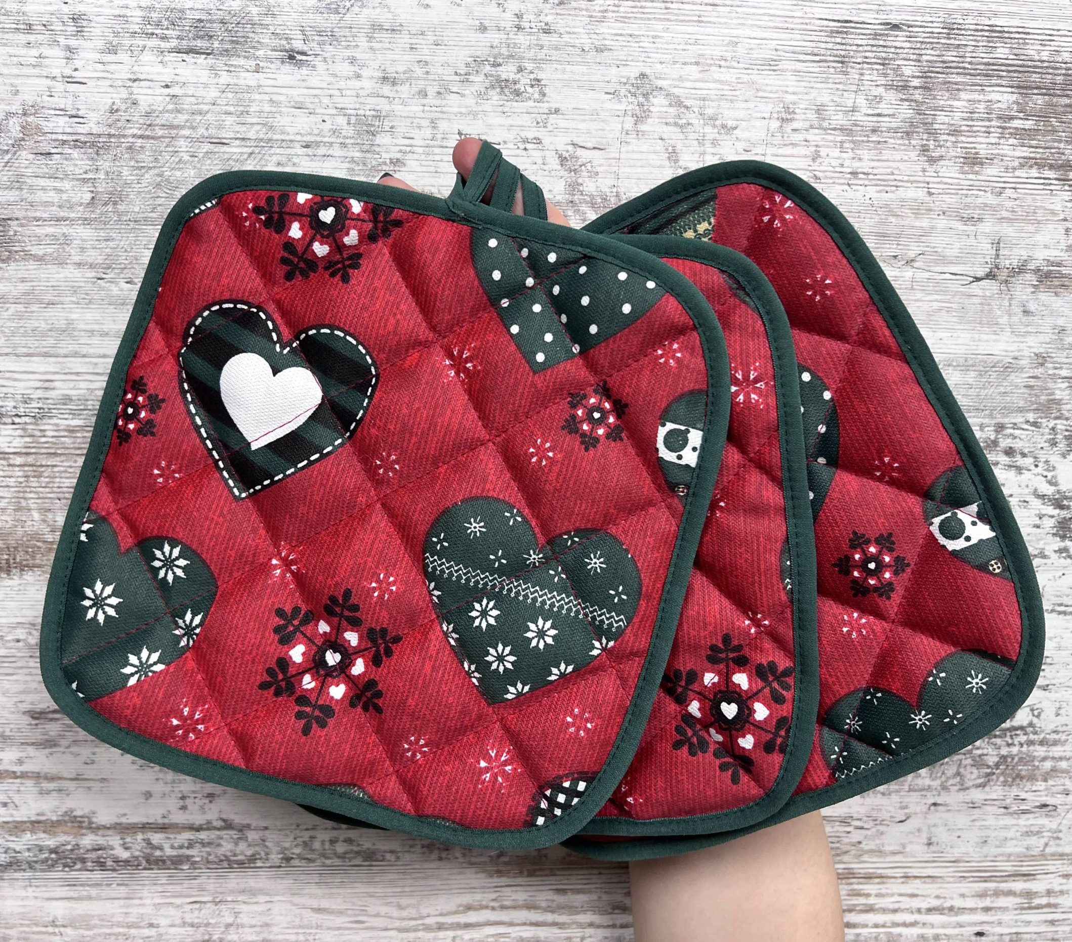 Набір кухонний рукавичка та прихватка панама новорічний “X-mas Hearts”