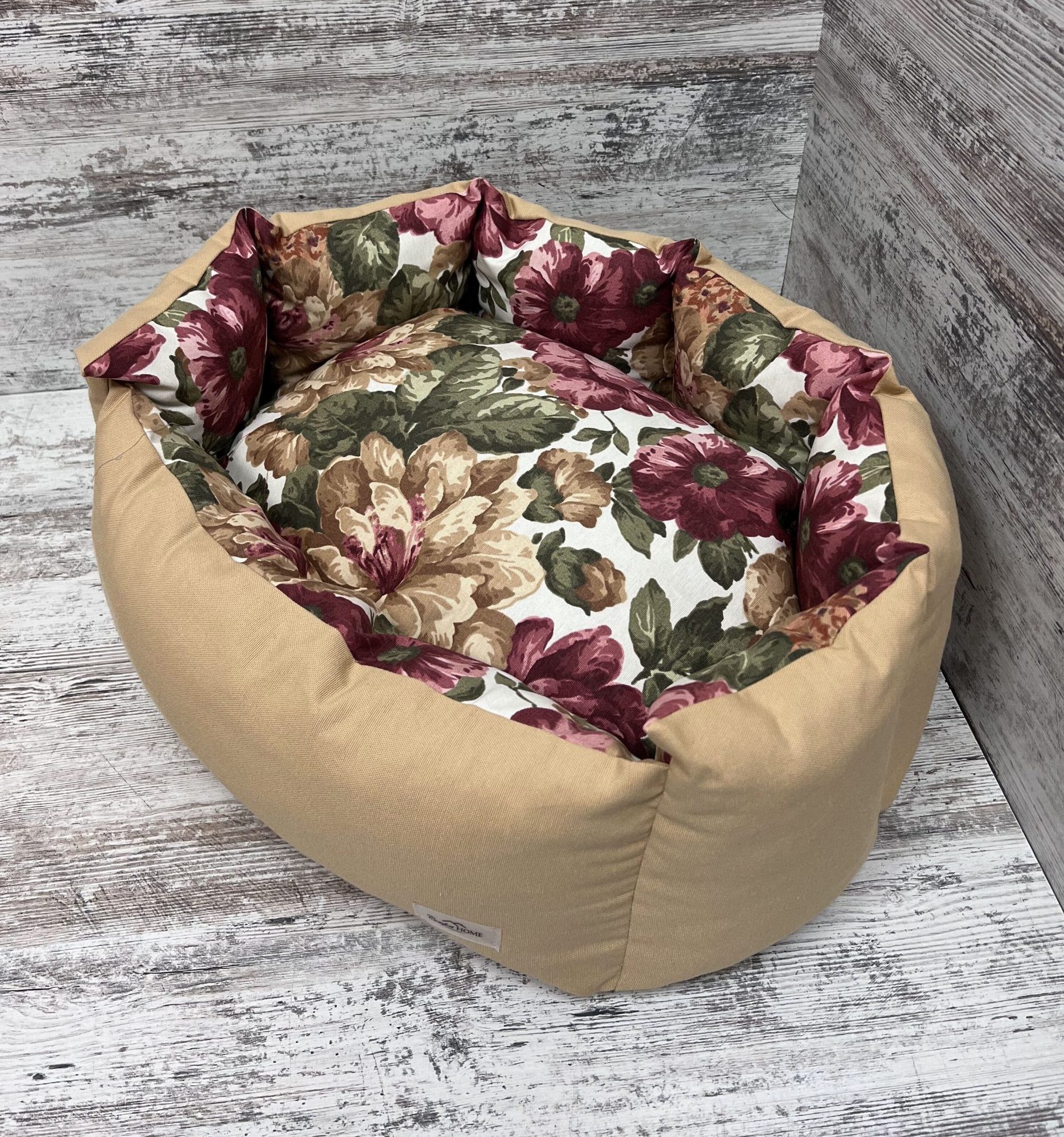 Лежак для котів та собак панама модель 1 “Autumn flowers burgundy”