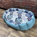 Лежак для котів та собак панама модель 1 “Tropical leaves blue”