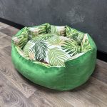 Лежак для котів та собак плюшевий модель 1 “Tropical leaves orange”