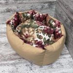 Лежак для котів та собак панама модель 1 “Autumn flowers burgundy”