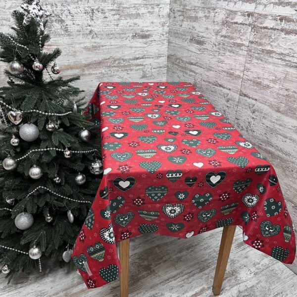 Скатертина водовідштовхувальна новорічна (з тефлоновим покриттям) “X-mas Hearts”