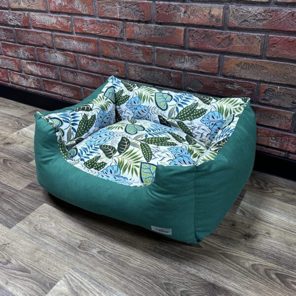 Лежак для котів та собак панама модель 2 “Monstera turquoise”