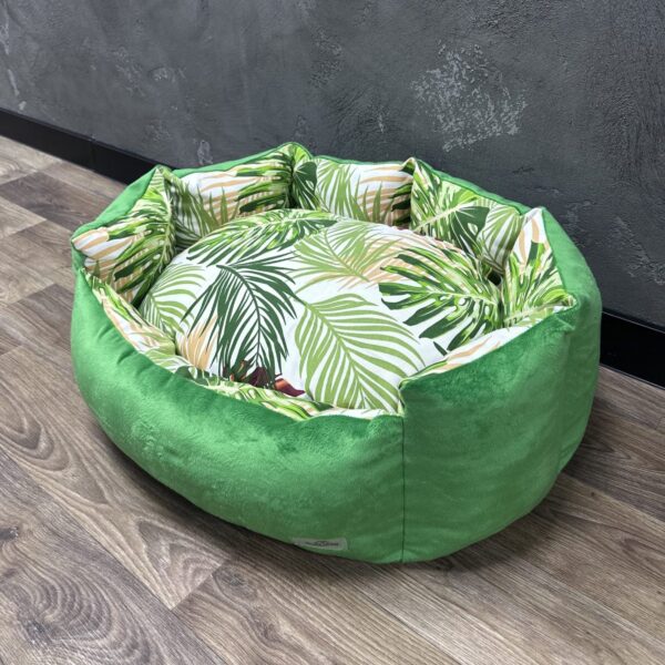 Лежак для котів та собак плюшевий модель 1 “Tropical leaves orange”